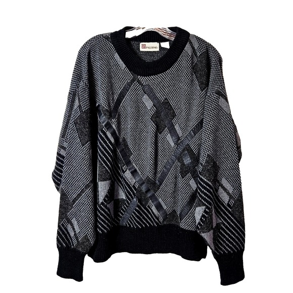 Palmero Other - Palmero Men's Vintage Grandpacore Black Sweater LARGE Faux Leather Hipster Cosby